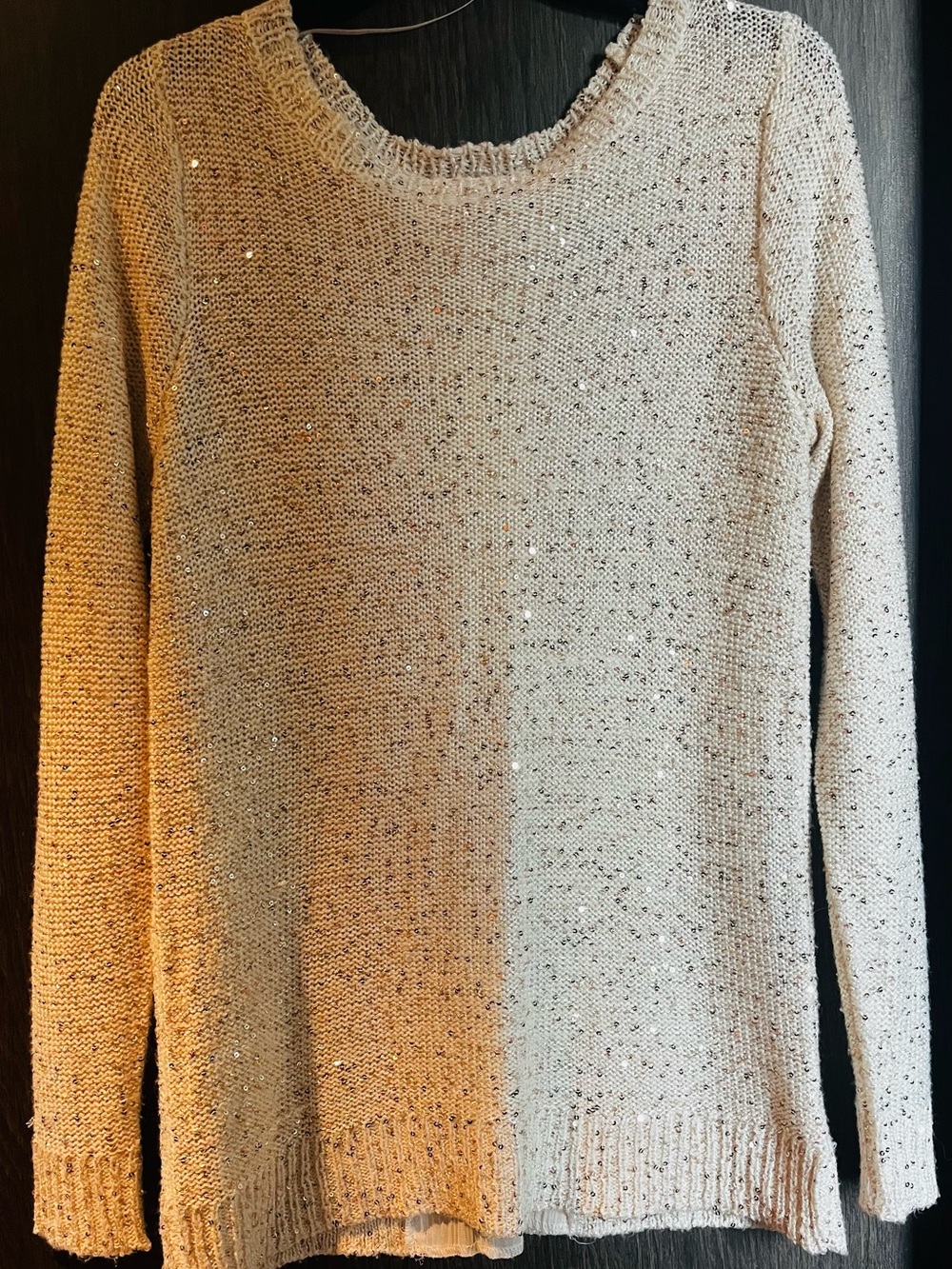 Time and Tru Beige Sequin Crewneck Sweater